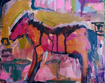 Abstract horse, horse painting, original painting, whimsical art