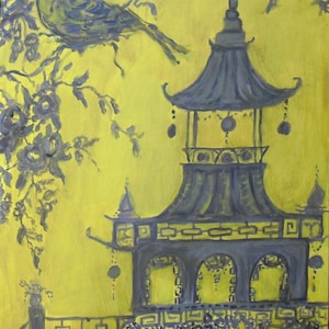 Neo Asian Toile Art ~ Yellow and Grey Chinoiserie Print ~ Chinoiserie Art Decor ~ Toile Decor ~ Home Decor Wall Art