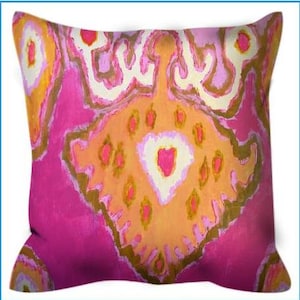 Decorative throw pillow pink and orange ikat