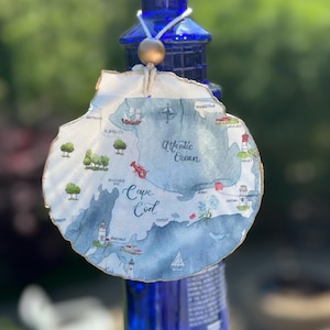 Jakobsmuschelschale Ornament oder Schmuckstück Tablett. Wohndekor. Geschenkidee. Cape Cod-Karte.