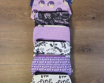 Medium BTS/ARMY Zippered Pouch: K-Pop Cosmetic Makeup Bag with Charm