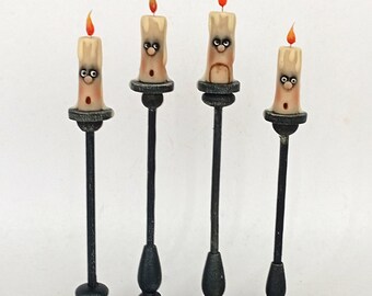 1:12 scale - tall burning fantasy candle with face