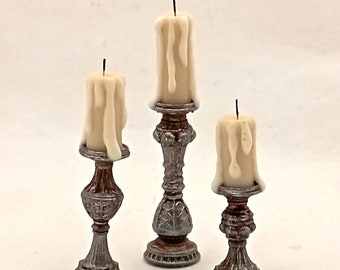 1:12 th scale set of three dripping candles.