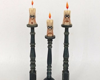 1:12 scale - tall burning fantasy candle with face