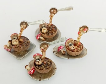 Miniatura para casa de muñecas a escala 1:12: sopa mágica de fantasía con setas