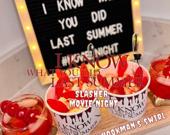 Slasher Movie Night | Treat Cup Labels | Horror Party | Halloween Party | Game Night | Movie Night | I Know What You Did Last Summer Party