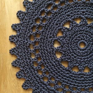 Round graphite crochet rug Black Star polyester bath mat Knitted bath mat Doily rug Mandala bohemian rug Boho bedroom mat Black rug bathroom image 4