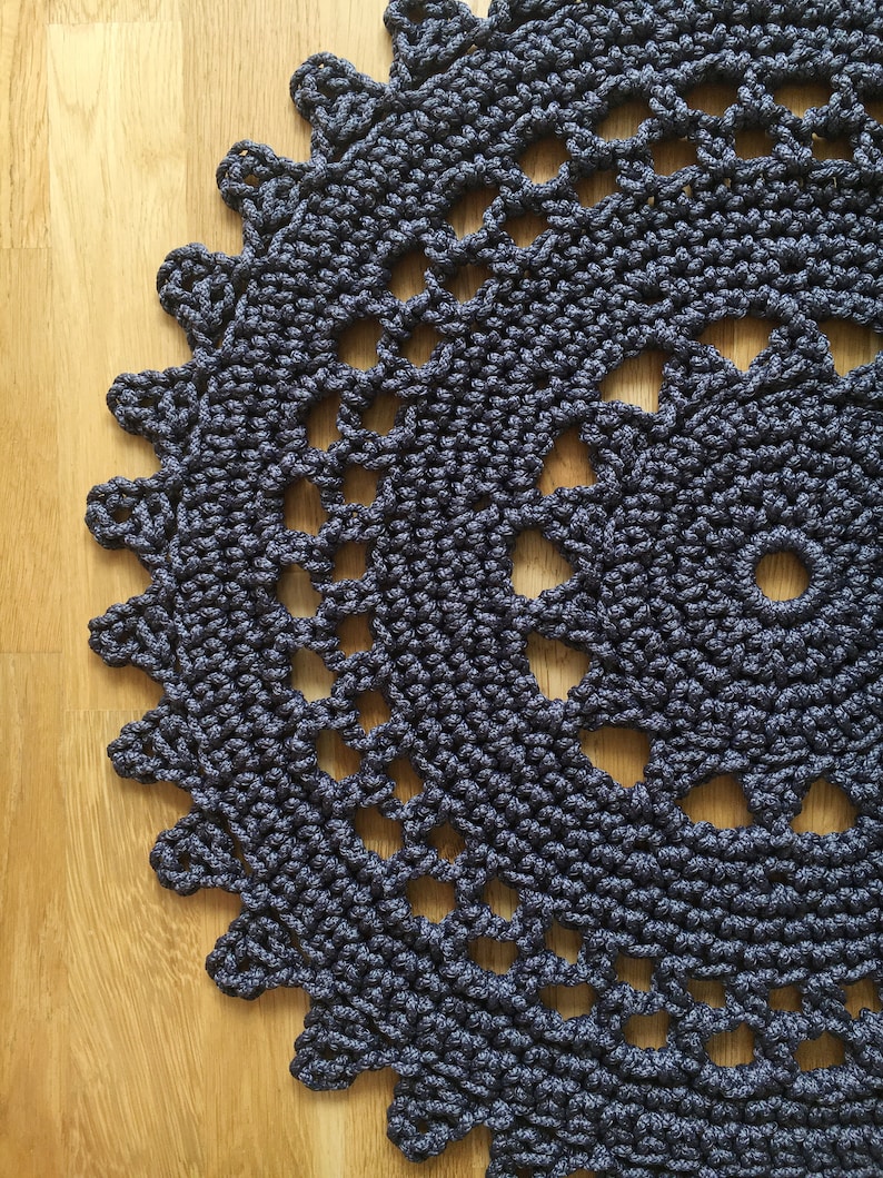 Round graphite crochet rug Black Star polyester bath mat Knitted bath mat Doily rug Mandala bohemian rug Boho bedroom mat Black rug bathroom image 4