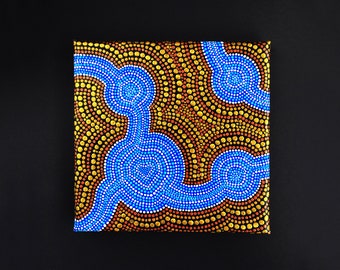 Dot painting canvas Aboriginal art style painting Mandala painting Hand painted 6 x 6" canvas Meditation dot art Acrylic gold dot painting