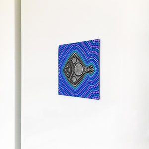 Dot painting on canvas Mini canvas magnet Black flat fish Aboriginal art style Modern dot art Meditation dot art Dotted mandala on animal image 4