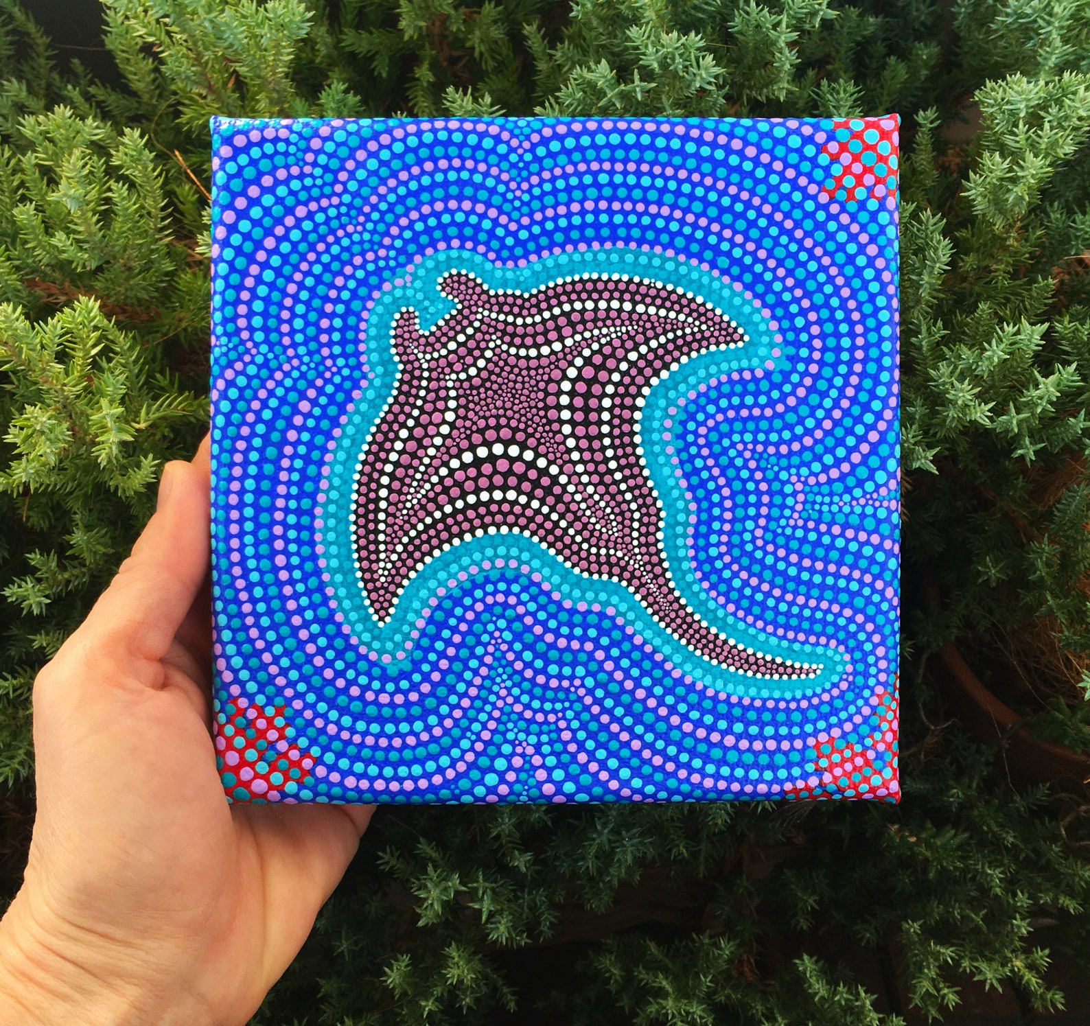 Dot painting on canvas Aboriginal dot art style Pink stingray Etsy