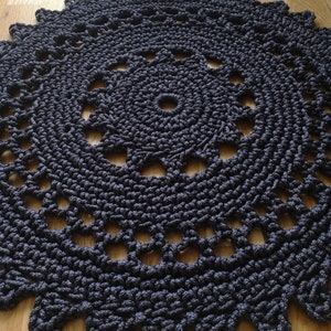 Round graphite crochet rug Black Star polyester bath mat Knitted bath mat Doily rug Mandala bohemian rug Boho bedroom mat Black rug bathroom image 6