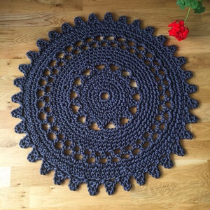 Round graphite crochet rug Black Star polyester bath mat Knitted bath mat Doily rug Mandala bohemian rug Boho bedroom mat Black rug bathroom image 1