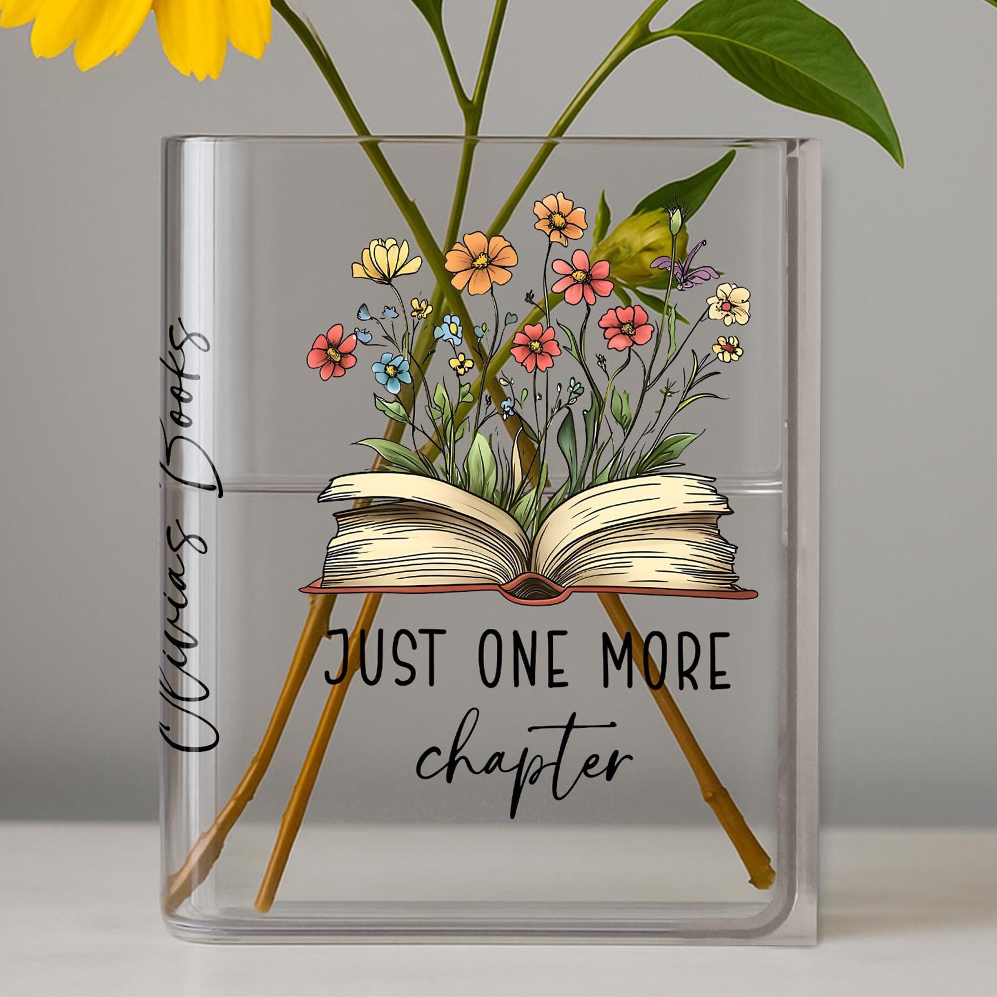 Custom "Just One More Chapter" Acrylic Book Vase | Personalized Name Bookish Vase | Reader Gifts | Bookshelf Decor for Book Lovers BV48JML0