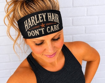 Fascia per capelli da motociclista. Fascia traspirante per moto, fascia antiscivolo per casco, fascia larga per fitness. Fascia per capelli Harley Hair Don't Care.