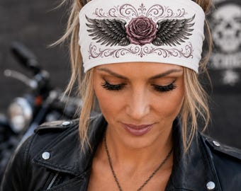 Fascia per capelli da motociclista. Fascia traspirante per moto, fascia antiscivolo per casco, fascia larga per fitness. Fascia per capelli con ali da motociclista. Ali d'angelo