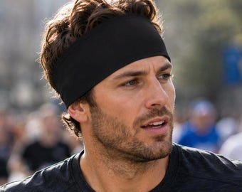 Solid Black moisture wicking, non slip, athletic headband. Unisex Black Headband for Running and Workouts. Gift for Runner. Mens headband