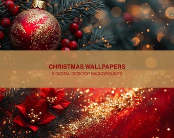 Sfondo desktop di Natale / Sfondo HD 5K di ornamenti natalizi / Sfondo digitale / Sfondo fotografico di Natale