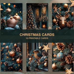 Tarjetas navideñas de lujo / Tarjetas imprimibles digitales / 10 tarjetas de diseño de lujo