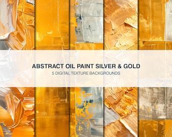 Pittura ad olio astratta argento e oro / Sfondo digitale / Texture di sfondo / Sfondo dipinto ad olio / Texture di vernice screpolata