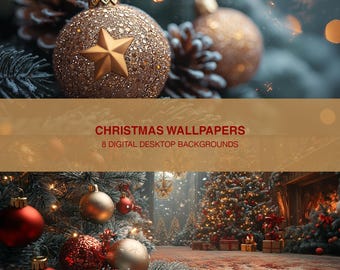 Sfondo desktop di Natale / Sfondo HD 5K di ornamenti natalizi / Sfondo digitale / Sfondo fotografico di Natale