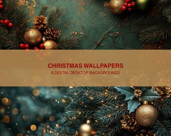 Sfondo desktop di Natale / Sfondo HD 5K di ornamenti natalizi / Sfondo digitale / Sfondo fotografico di Natale