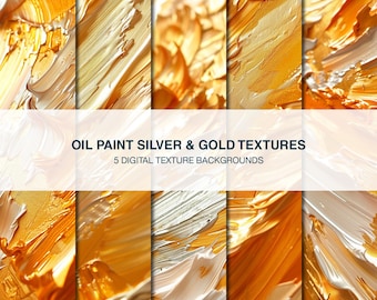 Texture di pittura a olio argento e oro / Sfondo digitale / Texture di sfondo / Sfondo dipinto a olio