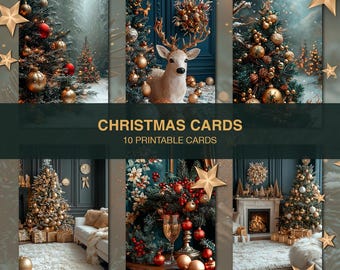 Biglietti di Natale di lusso / Biglietti digitali stampabili / 10 biglietti di design di lusso