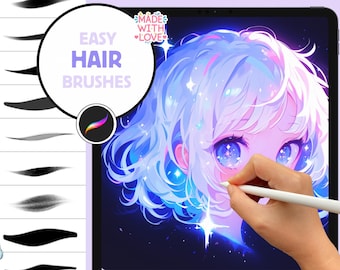 Procreate Hair Brushes: 38 Art Styles, 70 Hair Stamps