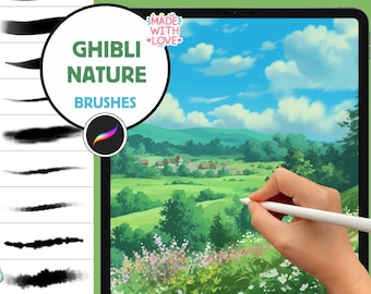 Ghibli Nature Procreate Brushes: Backgrounds, Foliage, Weather