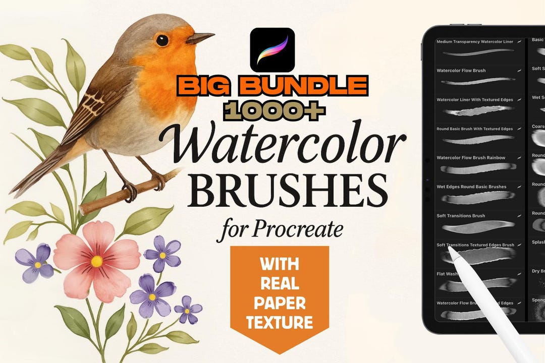 Watercolor Brushes Bundle: 1000+ Paper Texture Brushes for Procreate - Etsy