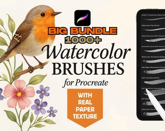 Watercolor Brushes Bundle: 1000+ Paper Texture Brushes for Procreate