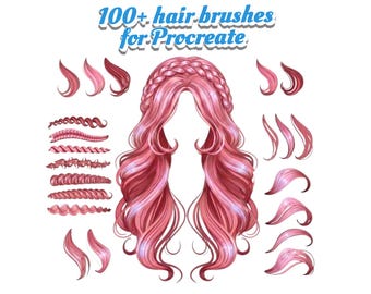 Procreate Realistic 3D Hair Brushes with outlines, cartoon anime manga hairstyles, brushset for drawing