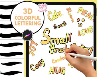 3D Outline Procreate Brushes: Colorful Lettering Fun Pack