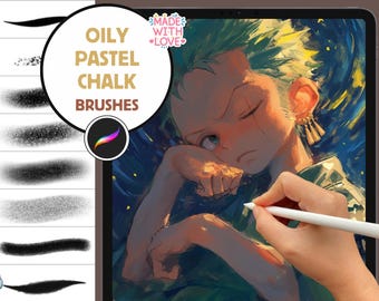 Procreate Brushes: Oily Pastel Chalk Mastery, 17 Brushes for Realistic Traditional Strokes, Impressionism, Grunge