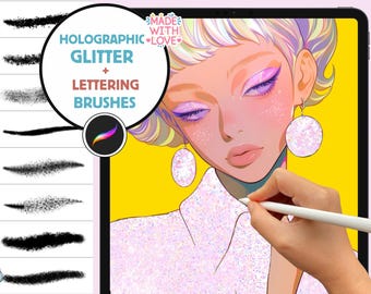 Procreate Brushes: Holographic Glitter Fun, 70 Brushes for Sparkling Texture and Shiny Lettering