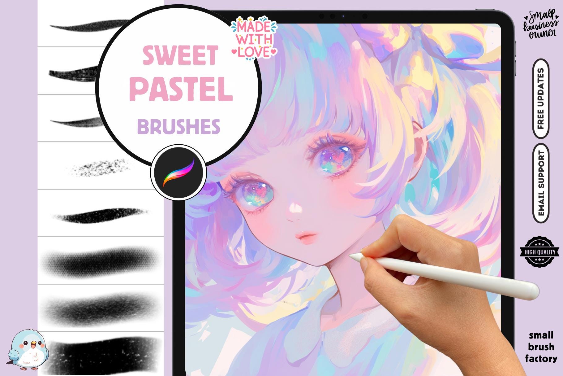 Pinceles pastel para Procreate: 18 crayones y lápices dulces para anime, cómics, retratos y arte suave