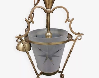 Lámpara de araña tipo farol, lámpara vintage, suspensión Art Déco, años 50