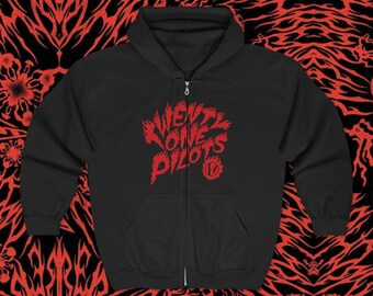 Twenty One Pilots Flames Unisex Full Zip Hoodie, Soft Fleece