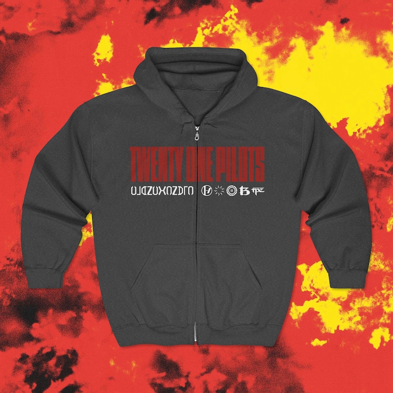 Twenty One Pilots Clancy Unisex Full Zip Hoodie, Soft Fleece Dark Heather