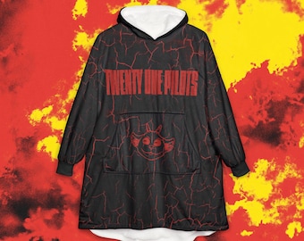 Twenty One Pilots Wearable Hooded Blanket, NED + All Eras Back Print, Cozy Oversized Fleece