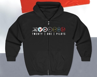 Twenty One Pilots All Eras Unisex Full Zip Hoodie, Soft Fleece