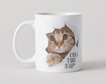 Funny Cat Coffee Mug: Curious Kitten Design