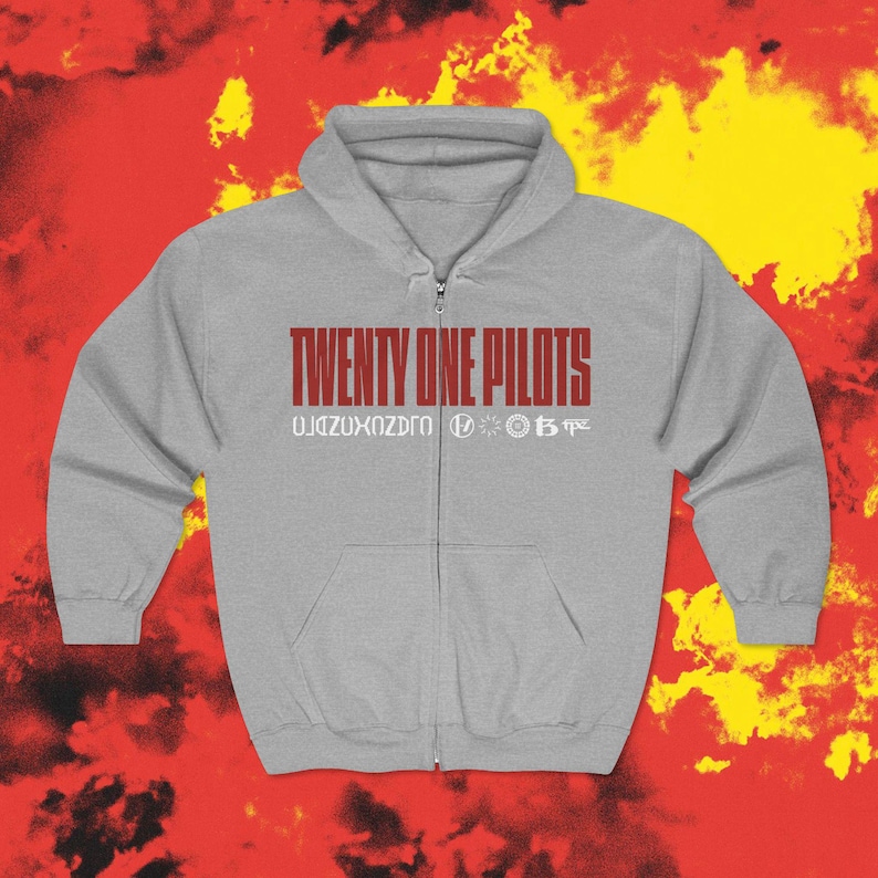 Twenty One Pilots Clancy Unisex Full Zip Hoodie, Soft Fleece Sport Grey