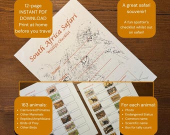 Lista de verificación de fauna para safaris en Sudáfrica: Hoja de observación (descarga digital)