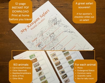 Liste de contrôle de la faune du Kenya Safari : animaux, reptiles, oiseaux (téléchargement numérique)