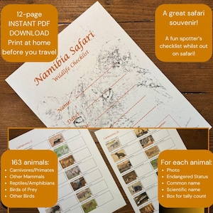 Namibia Safari Wildtier Checkliste: Tiere, Reptilien & Vögel Spotter Blatt (Digitaler Download)