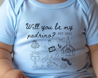 Will You Be My Padrino® Baby Onesie, Godfather Proposal Baptism Gifts, Christening Gift for Godparents Announcement, Custom Baby Bodysuit