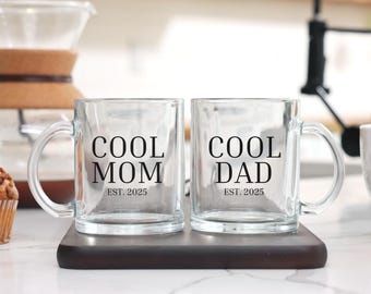 Cool Mom Cool Dad Glass Mug Set, New Parents Gift