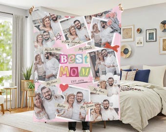 Manta con foto personalizada para mamá, regalo personalizado para el Día de la Madre, manta con collage de fotos para abuela, el mejor regalo para mamá primeriza, regalo con foto de abuela